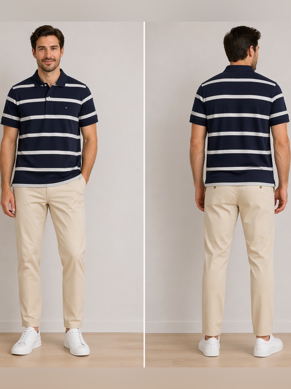 NWOT Tommy Hilfiger Men's Black and White Striped Polo Shirt